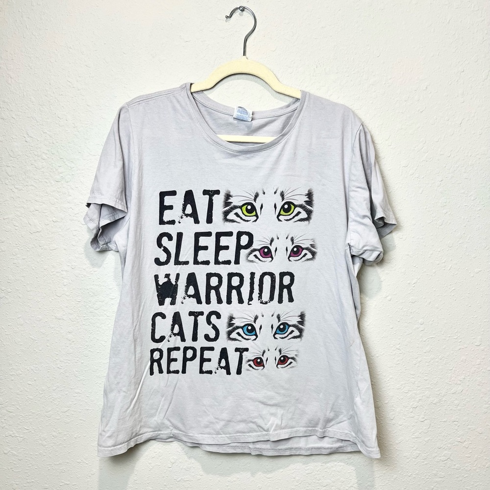 Ring Spun Cotton Cat Graphic Short Sleeve Shirt XXL Light Gray Tee